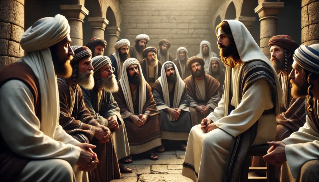 ilustracao-de-Jesus-em-dialogo-com-os-fariseus-representando-os-encontros-e-debates-que-Ele-teve-com-esse-grupo-1024x585 Quem Eram os Fariseus: Uma Análise Bíblica e Histórica