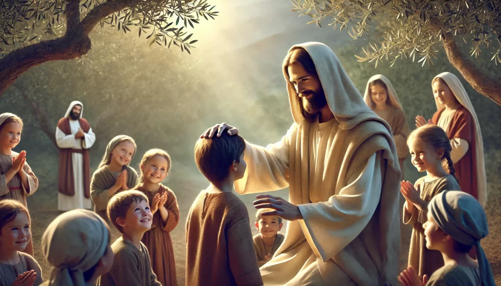 a-imagem-de-Jesus-como-Pai-da-Eternidade-abencoando-criancas-em-um-cenario-sereno-simbolizando-Seu-cuidado-eterno-1024x585 Isaías 9:6 - Os Nomes Messiânicos de Jesus