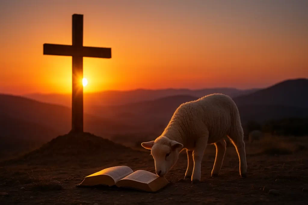 Cruz-iluminada-ao-por-do-sol-com-um-cordeiro-em-primeiro-plano-1024x682 Yahweh Jireh: O Que Significa?