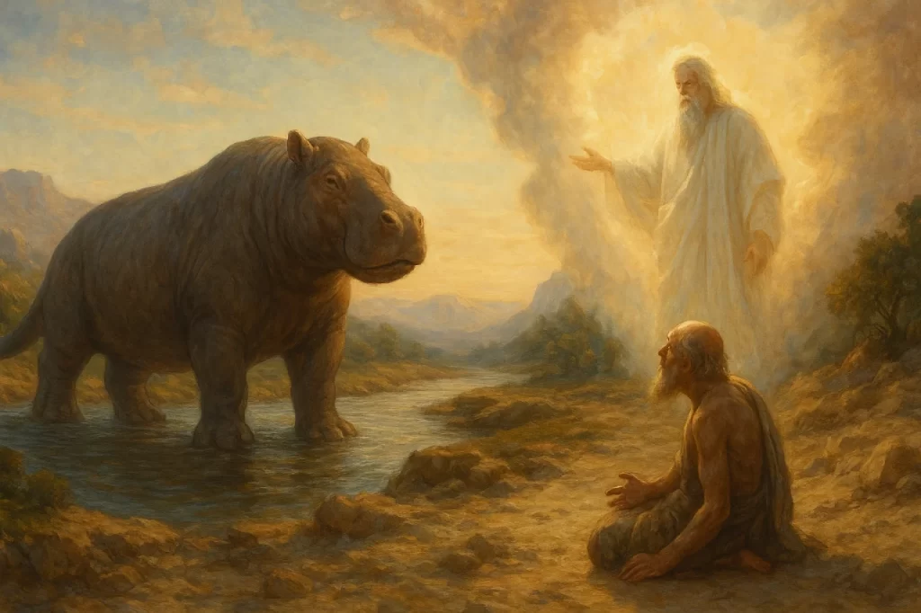 Ilustracao-de-Jo-diante-da-visao-do-Beemote-representando-o-encontro-com-a-sabedoria-divina-1024x682 Beemote na Bíblia: Que Criatura é Essa e o Que Ela Representa?