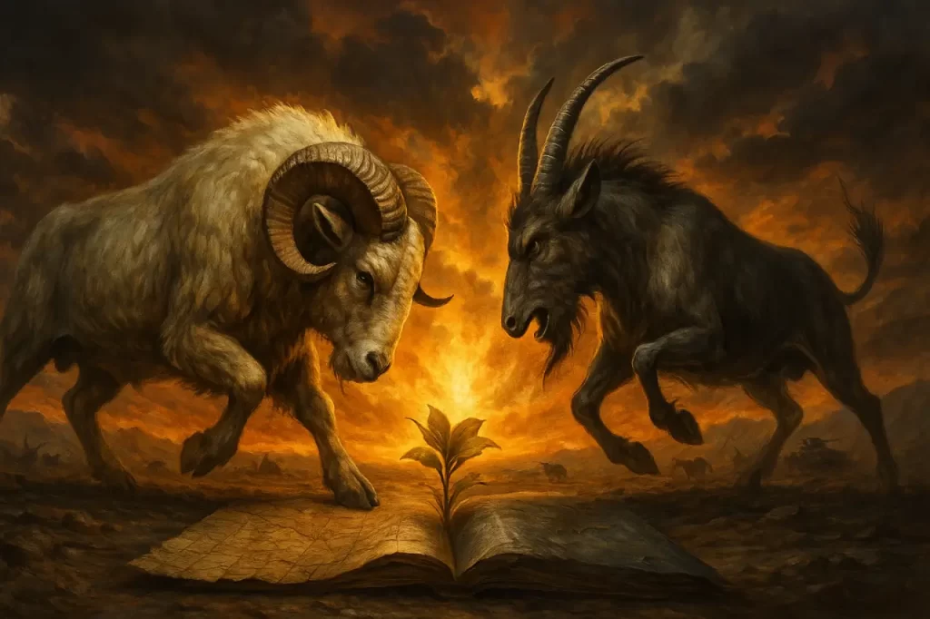 Ilustracao-de-carneiro-e-bode-em-confronto-com-fundo-apocaliptico-1024x682 A Pérsia Ressurge: O Papel Profético do Irã na História e nas Escrituras