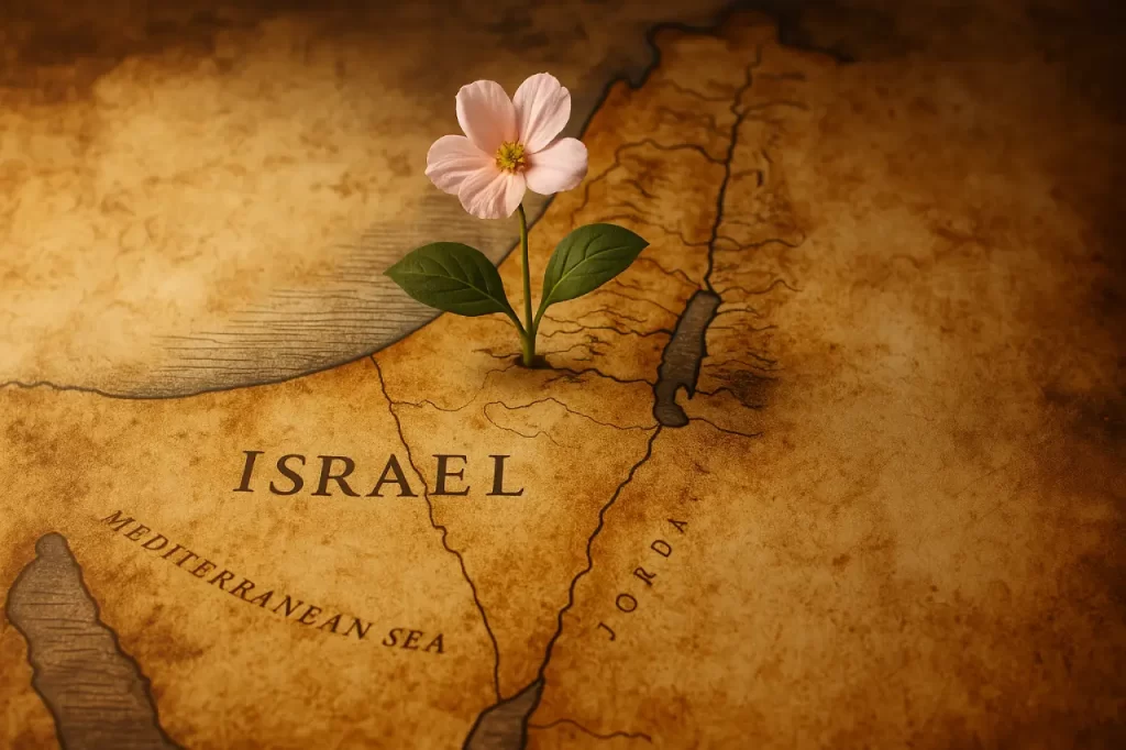 Mapa-antigo-de-Israel-com-uma-flor-crescendo-sobre-ele-1024x682 Israel e os Fins dos Tempos: O Que a Bíblia Diz?
