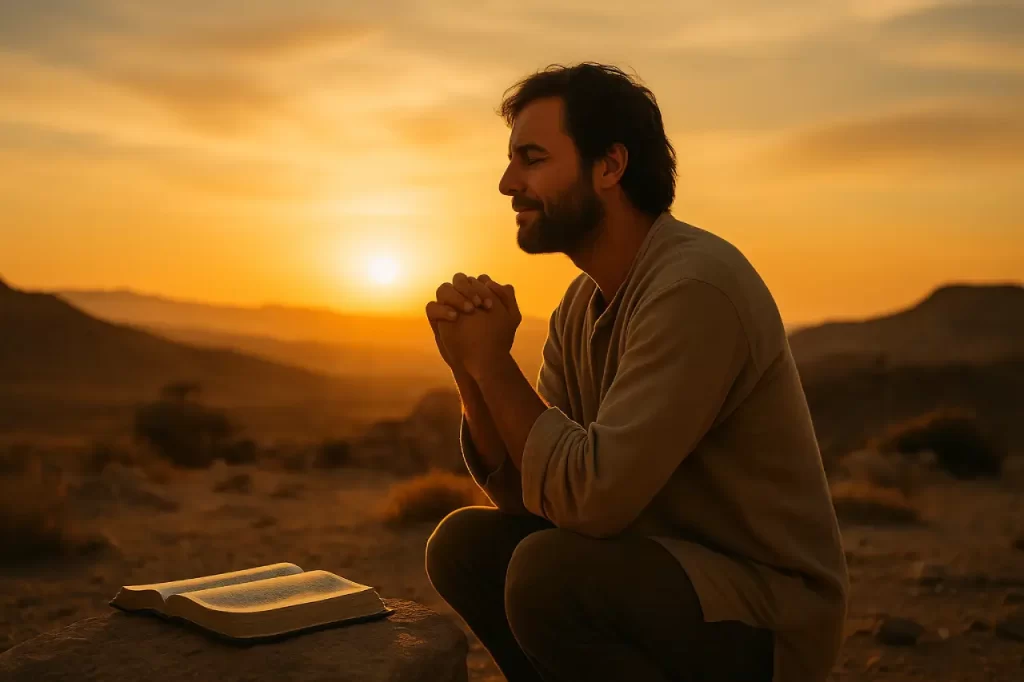Pessoa-ajoelhada-em-oracao-em-uma-paisagem-desertica-com-expressao-de-confianca-1024x682 Yahweh Jireh: O Que Significa?