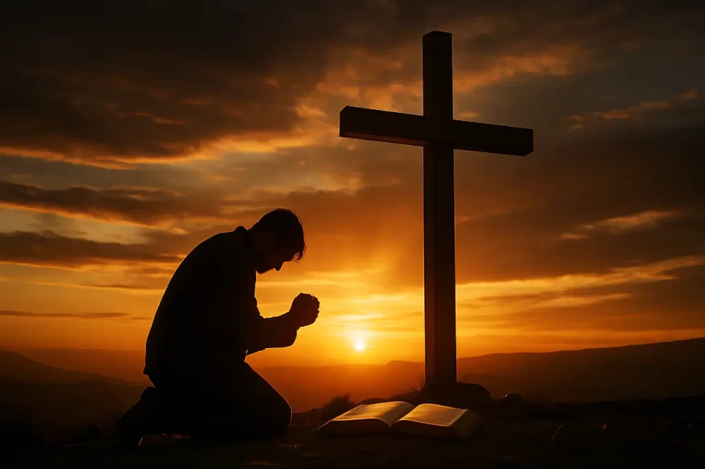 Pessoa-de-joelhos-diante-de-uma-cruz-em-arrependimento-e-entrega-1024x682 Santidade Negociada: A Relativização do Pecado na Igreja Moderna