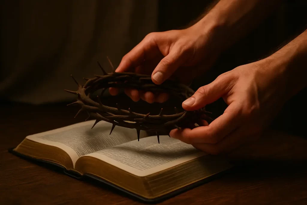 Uma-coroa-de-espinhos-sendo-colocada-sobre-uma-Biblia-1024x682 Fama no Altar: O Perigo da Autopromoção no Ministério