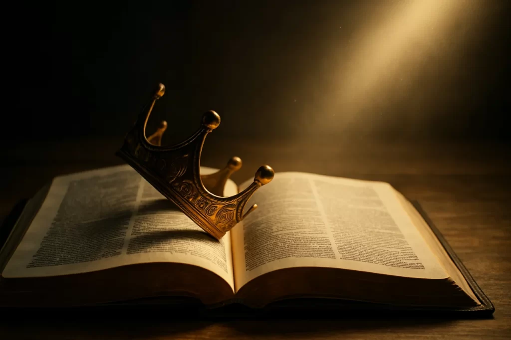 Coroa-caida-diante-de-uma-luz-sobre-as-Escrituras-1024x682 Quem Foi Xerxes na Bíblia? A História do Rei Assuero em Ester