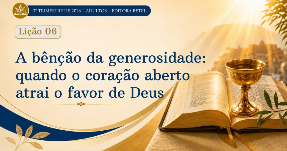 Lição 06: A bênção da Generosidade – Quando o coração aberto atrai o favor de Deus | 3º Trimestre de 2026 | EBD BETEL
